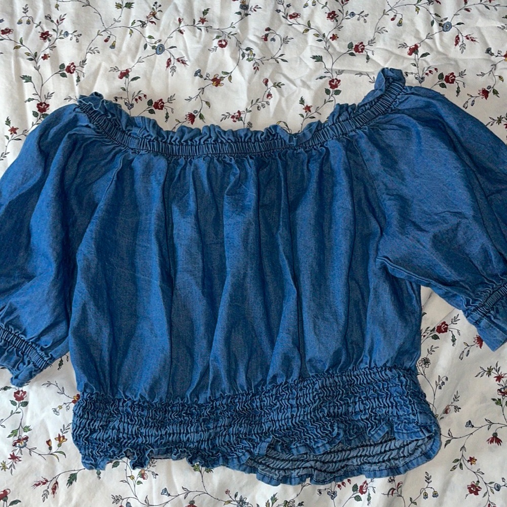 Denim off the shoulder crop top